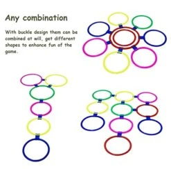 Jooley Hopscotch Ring Game-10 Set With 1 Premium Sandbag, Multi-Colored 10 Hoops And 15 Connectors For Girls And Boys Outdoor Play At The Park Or Indoor