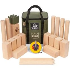 GetMovin' Sports Kubb Premium Rubberwood Set, Viking Chess Fun Outdoor Yard Game, Giant Board Game For The Beach, Lawn, Or Party