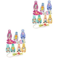 Ibasenice Infant Toys 2 Sets Wooden Toy Wood Sports Cartoon Games Bowling Development Early For Mini Game Plaything Animal Indoor Play Educational Interactive Toss Kit Supplies Toys Wooden Toys