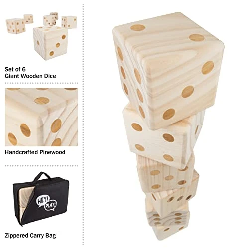 Hey! Play! Set Of 2 Outdoor Games For Adults And Family - Wood Blocks Stacking Game And Large Dice Set – Yard Game Set 7 Hey! Play! Set Of 2 Outdoor Games For Adults And Family - Wood Blocks Stacking Game And Large Dice Set – Yard Game Set - Image 5