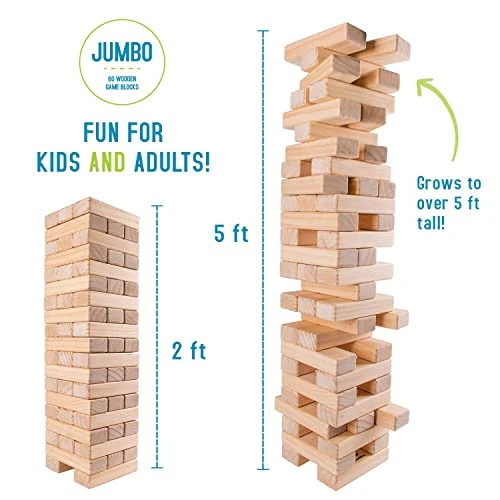 Giantville Giant Tumbling Timber Toy + Storage Crate/Platform - 60-Pc Jumbo Wooden Blocks Board/Floor Game For Kids And Adults - Premium Pine Wood, Life Size - Grows To Over 5-feet Tall While Playing 4 Giantville Giant Tumbling Timber Toy + Storage Crate/Platform - 60-Pc Jumbo Wooden Blocks Board/Floor Game For Kids And Adults - Premium Pine Wood, Life Size - Grows To Over 5-feet Tall While Playing - Image 2