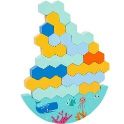 New Tetra Tower Balance Stacking Blocks Game, Educational Stacking Balancing Games, Team Building Blocks Toy For Aged 3+ Kids, Family, Parties, Travel (Sea Animal)