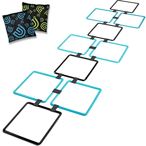 GETMOVIN SPORTS Hopscotch Squares Set With 2 Premium Beanbags Giant Sized 15 Inch Squares With 15 Connectors For Indoor/Outdoor Portable Fun Conditioning Agility Training 3 GETMOVIN SPORTS Hopscotch Squares Set With 2 Premium Beanbags Giant Sized 15 Inch Squares With 15 Connectors For Indoor/Outdoor Portable Fun Conditioning Agility Training