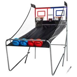 Franklin Sports Basketball Arcade Shootout - Indoor Electronic Double Basketball Hoop Game - Dual Pro Hoops Basketball Shooting With Electronic Scoreboard + (4) Basketballs - 2 Player Shooting Game