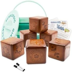 SunNordic Wooden Dice Game, 3.5" Giant Yard Dice Set Includes Farkle & Yardzee Scoreboard,1 X Collapsible Bucket, Wood Lawn Game Set For Outdoor Backyard, Party, Beach With Kid Adult -BEYBLADE Sale Store 41ZdHNmwG L. AC