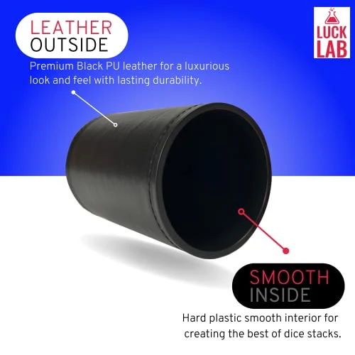 Luck Lab Black Leather Dice Stacking Cup With 5 Serialized Razor Edge 19 Mm Casino Dice - Pro Straight Cup For Stacking And Magic Tricks (Blue Dice) 4 Luck Lab Black Leather Dice Stacking Cup With 5 Serialized Razor Edge 19 Mm Casino Dice - Pro Straight Cup For Stacking And Magic Tricks (Blue Dice) - Image 2