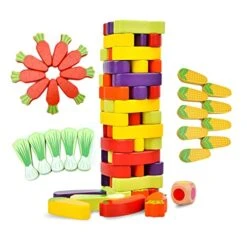 Bedmoimo 54 PCS Colorful Wooden Stacking Board Games For Kids 4-8, Tumbling Tower Blocks Building Classic Game For Kids Boys Girls Ages 3 4 5 6 7 8 Birthday Christmas Party Games
