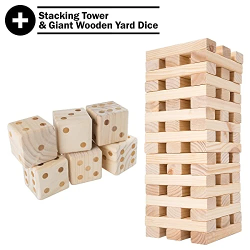 Hey! Play! Set Of 2 Outdoor Games For Adults And Family - Wood Blocks Stacking Game And Large Dice Set – Yard Game Set 6 Hey! Play! Set Of 2 Outdoor Games For Adults And Family - Wood Blocks Stacking Game And Large Dice Set – Yard Game Set - Image 4