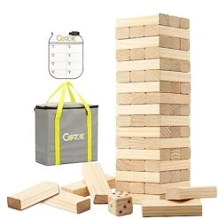 GOROCK Giant Tumble Tower, Stacking Timber With Scoreboard | Dice | Carrying Bag, 57 PCS Wooden Block Building Game For Kids Adults Family(Stacks Up To 4.2 FT)