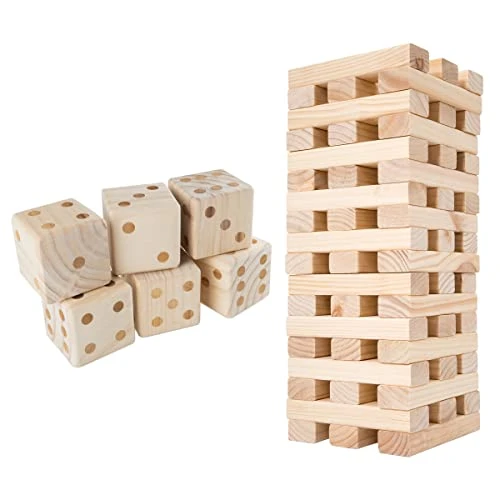 Hey! Play! Set Of 2 Outdoor Games For Adults And Family - Wood Blocks Stacking Game And Large Dice Set – Yard Game Set 3 Hey! Play! Set Of 2 Outdoor Games For Adults And Family - Wood Blocks Stacking Game And Large Dice Set – Yard Game Set