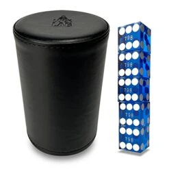 Luck Lab Black Leather Dice Stacking Cup With 5 Serialized Razor Edge 19 Mm Casino Dice - Pro Straight Cup For Stacking And Magic Tricks (Blue Dice)