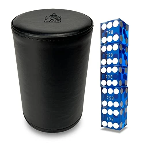 Luck Lab Black Leather Dice Stacking Cup With 5 Serialized Razor Edge 19 Mm Casino Dice - Pro Straight Cup For Stacking And Magic Tricks (Blue Dice) 3 Luck Lab Black Leather Dice Stacking Cup With 5 Serialized Razor Edge 19 Mm Casino Dice - Pro Straight Cup For Stacking And Magic Tricks (Blue Dice)