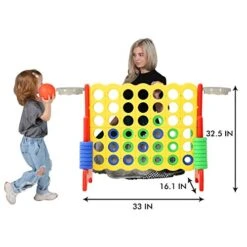 LDDAL SDADI Giant 4 In A Row Yard Connect Game, Basketball Activity Backyard Floor Games For Kids And Adults, 33 Inch Jumbo Games For Outdoor And Indoor Play, Family Fun Game, G4CGYR, Yellow/Red