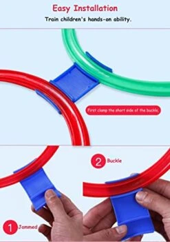 Jooley Hopscotch Ring Game-10 Set With 1 Premium Sandbag, Multi-Colored 10 Hoops And 15 Connectors For Girls And Boys Outdoor Play At The Park Or Indoor -BEYBLADE Sale Store 41ohJcxyA1L