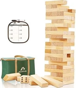 ApudArmis Giant Tumble Tower (Stack From 2Ft To Over 4.2Ft), 54 PCS Pine Wooden Stacking Timber Game With 1 Dice Set - Classic Block Giant Outdoor Game For Teens Adults Family (Gray) -BEYBLADE Sale Store 41su2AIhZBL. AC 1