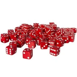 MR CHIPS D6 Standard 16 Mm Opaque Dice With Pip Dots - 100 Pack - Red