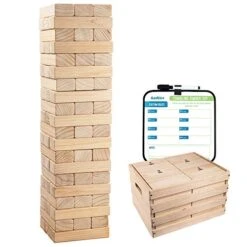 Giantville Giant Tumbling Timber Toy + Storage Crate/Platform - 60-Pc Jumbo Wooden Blocks Board/Floor Game For Kids And Adults - Premium Pine Wood, Life Size - Grows To Over 5-feet Tall While Playing