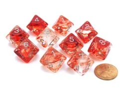 Chessex D10 Dice Set: Nebula Luminary - Red W/Silver (10)