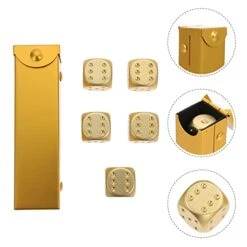 GENERIC 2sets Draw Alloy Supplies Math Craft Novelty Farkle - Exquisite Sided Tenzi Golden Case Cubes Bag Storage Playing Props Pub Small And Accessories Standard For Games