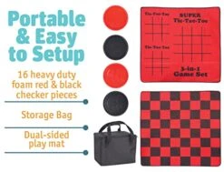 Etna 3-in-1 Giant Checkers & Tic Tac Toe Game Set With Reversible Mat - Enjoy Game Nights With Family & Friends Anywhere - Includes 16 Foam Checker Pieces, 4' X 4' Dual-Sided Mat, & Storage Bag -BEYBLADE Sale Store 510S5eQ483L