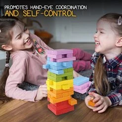 Pidoko Kids Wooden Stacking Building Blocks (49 Pcs) - Colorful Tumbling Blocks Board Games For Family Game Night - Montessori Toys Gifts, Includes Storage Bag -BEYBLADE Sale Store 515PYCqKxxS