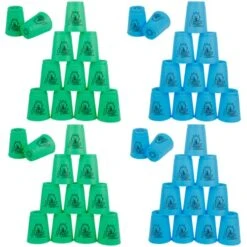 Joyibay 48pcs Sports Stacking Cups, Fast Paced Fun Game For Challenge Competition, Speed Training Game, Travel Party Gift For Kids And Adults, Blue+Green