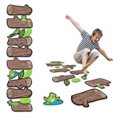 HK Studio Education Floor Decal For Classroom Decor - Frog Hopping Game On Wooden Logs Decals For Boosting Gross Motor Skills - Sensory Path - Indoor School Montessori Gym