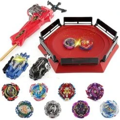 JIMI Bey Stadium Blade Battling Top Battle Set, 8 Burst Tops 3 Launchers 1 Bey Arena Combat Game, Toy Gift For Kids Boys Ages 6+, Red