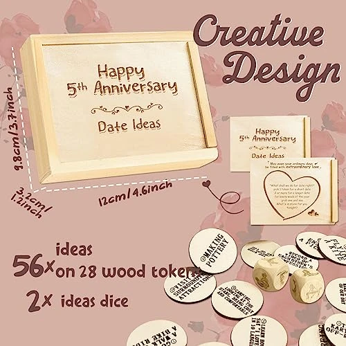 1DFAUL 5 Year Anniversary Wood Gift For Him Her, 5th Gifts Anniversary For Wife, Wooden Gifts For 5 Year Marriage Anniversary, Fifth Wedding Anniversary For Couple, Couples Ideas & Dice Box (5 Year) 4 1DFAUL 5 Year Anniversary Wood Gift For Him Her, 5th Gifts Anniversary For Wife, Wooden Gifts For 5 Year Marriage Anniversary, Fifth Wedding Anniversary For Couple, Couples Ideas & Dice Box (5 Year) - Image 2