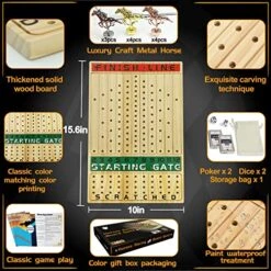 Jyquorp Horse Race Board Game Racing Game Thickened Solid Wood With 11 Luxurious Durable Classic Metal Horses With 4 Dice And 2 Boxes Of Cards Horse Racing Game (Log Color, Rectangle)… -BEYBLADE Sale Store 51DhiPCS7cL