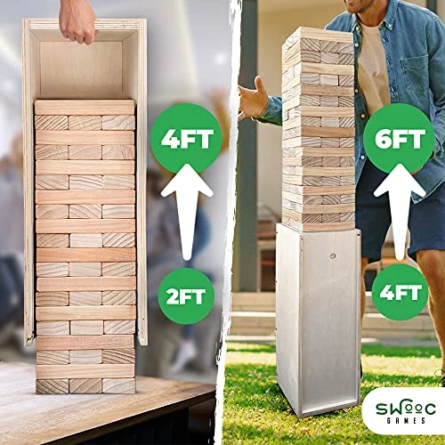 SWOOC Games - Giant Tower Game With 3-in-1 Straightener, Table & Storage Box - 90% Faster Set Up With Transforming Box & Straightener - Starts At 2-4ft - Grows To Over 6ft - Large Outdoor Yard Games 4 SWOOC Games - Giant Tower Game With 3-in-1 Straightener, Table & Storage Box - 90% Faster Set Up With Transforming Box & Straightener - Starts At 2-4ft - Grows To Over 6ft - Large Outdoor Yard Games - Image 2