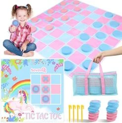 SevenQ Games For Family Fun 2-in-1 Giant Checkers Board Game & Tic Tac Toe Game With 24 Big Foam Discs-Washable Mat And Mesh Storage Bag-Ideal For Yard And Family Gatherings -BEYBLADE Sale Store 51IeyWZ45LL. AC