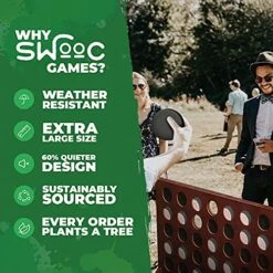 SWOOC Games - Giant Four In A Row (All Weather) Outdoor Game With Carrying Case And Noise Reducing Design - 60% Quieter - Jumbo Connect 4 Discs To Win - Oversized Yard Game For Kids, Adults, & Family