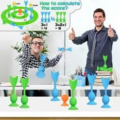 PartyGears 10 Pack Silicone Suck Darts With 1 Taget Fidget Suction Cup Sports Throwing Game Toy Sets Blue And Green, Outdoor Indoor Game Sporting -BEYBLADE Sale Store 51KOgBZnrwL