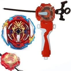 DYT Bey Battle Burst SuperKing B-173 Infinite Achilles Dm' 1B Booster Starter + LR Sparking String Launcher (Left & Right Turning) & Grip Red