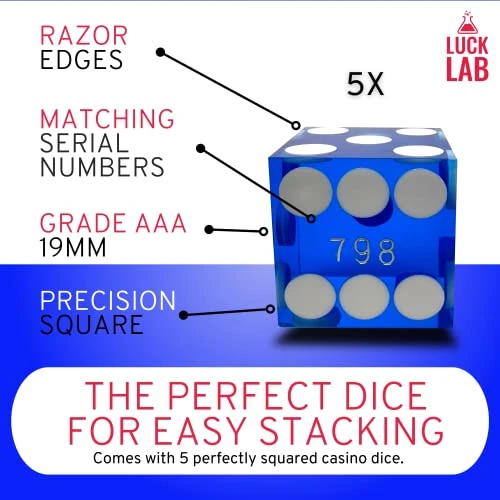 Luck Lab Black Leather Dice Stacking Cup With 5 Serialized Razor Edge 19 Mm Casino Dice - Pro Straight Cup For Stacking And Magic Tricks (Blue Dice) 5 Luck Lab Black Leather Dice Stacking Cup With 5 Serialized Razor Edge 19 Mm Casino Dice - Pro Straight Cup For Stacking And Magic Tricks (Blue Dice) - Image 3