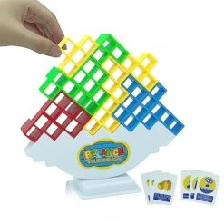 LAEKOU 48 Pcs Tetra Tower Game Balance Stacking Blocks, Two Player Balancing Board Games For Kids & Adults, Team Building STEM Toys For Family, Parties, Travel, Activities