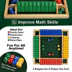 Wooden Shut The Box – Indoor Dice Game – Ideal For 2-4 Players – Great Family Game – Colorful Design - Comfortable Felt – Smart Math Game For Kids – Fun Learning Board Game - Nice Gift Packaging -BEYBLADE Sale Store 51Q7bROSsNL