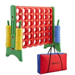 Amazon Basics Giant BPA-Free 4-In-A-Row Premium Plastic Game Set With Carrying Bag, Great For Gifting, Red & Green