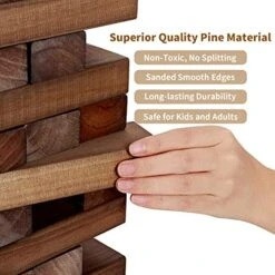 ApudArmis Giant Tumble Tower (Stack From 2Ft To Over 4.2Ft), 54 PCS Pine Wooden Stacking Timber Game With 1 Dice Set - Classic Block Giant Outdoor Game For Teens Adults Family(Brown) -BEYBLADE Sale Store 51YTr3KznPL