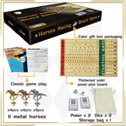 Jyquorp Horse Race Board Game Racing Game Thickened Solid Wood With 11 Luxurious Durable Classic Metal Horses With 4 Dice And 2 Boxes Of Cards Horse Racing Game (Log Color, Rectangle)… -BEYBLADE Sale Store 51ZC8aPA32L