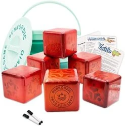 SunNordic Wooden Dice Game, 3.5" Giant Yard Dice Set Includes Farkle & Yardzee Scoreboard,1 X Collapsible Bucket, Wood Lawn Game Set For Outdoor Backyard, Party, Beach With Kid Adult -BEYBLADE Sale Store 51ZJvwLhP L. AC