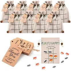 Sotiff 36 Pcs Tic Tac Toe Game Set With 360 Woodland Animal Game Pieces 36 Drawstring Bags 36 Thank You For Celebrating With Us Tag For Kids Party Wedding Baby Shower Birthday Classroom Crafts DIY