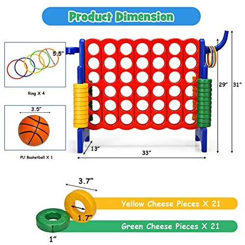 COSTWAY Jumbo 4-to-Score Giant Game Set For Kids & Adults, 2.5Ft Indoor Outdoor Game With Basketball Hoop, Ring Game, 42 Jumbo Rings, Quick-Release Slider, Perfect For Birth & Holiday Party 8 COSTWAY Jumbo 4-to-Score Giant Game Set For Kids & Adults, 2.5Ft Indoor Outdoor Game With Basketball Hoop, Ring Game, 42 Jumbo Rings, Quick-Release Slider, Perfect For Birth & Holiday Party - Image 6