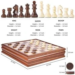 VAMSLOVE Chess And Checkers Board Game Sets For Adults Wooden Deluxe 15 Inch Wood Board Box With Storage Slots, Classic 2 In 1 Large Size With Weighted Chess Pieces - 3” King Height - 2 Extra Queens -BEYBLADE Sale Store 51bz5cqlpwL
