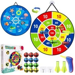 Dart Board For Kids,12 Sticky Balls,1 Toy Gun,2 Dart Bullets Set,Kids Toys Gifts For 3 4 5 6 7 8 9 10 11 12 Year Old Boys And Girls Safe Indoor Outdoor Outside Party Sports Games For Ages 3+ Boy Girl