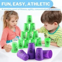 Lancisism 48Pcs Quick Stacking Cups Set, BPA-Free Material Sports Training Stacking Cup Game, Classic Family Game For Kids Adults Family, Great Gift Idea (Blue & Green & Purple & Red) -BEYBLADE Sale Store 51eDbMPlT2L