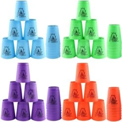 Lancisism 48Pcs Quick Stacking Cups Set, BPA-Free Material Sports Training Stacking Cup Game, Classic Family Game For Kids Adults Family, Great Gift Idea (Blue & Green & Purple & Red)