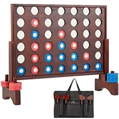 SpeedArmis Giant Wooden 4 In A Row Game - Fun Indoor And Outdoor Board Game For Teens And Adults - Includes 42 Pcs Chips And Carrying Bag