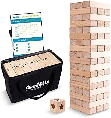 Giantville Giant Tumbling Timber Toy + Carry Bag + Dice - Jumbo JR. 54-Piece Wooden Stacking Tumble Blocks - Premium Pine Wood Life Size Tower Floor Game For Kids & Adults - Grows To Almost 4-Feet 11 Giantville Giant Tumbling Timber Toy + Carry Bag + Dice - Jumbo JR. 54-Piece Wooden Stacking Tumble Blocks - Premium Pine Wood Life Size Tower Floor Game For Kids & Adults - Grows To Almost 4-Feet - Image 9